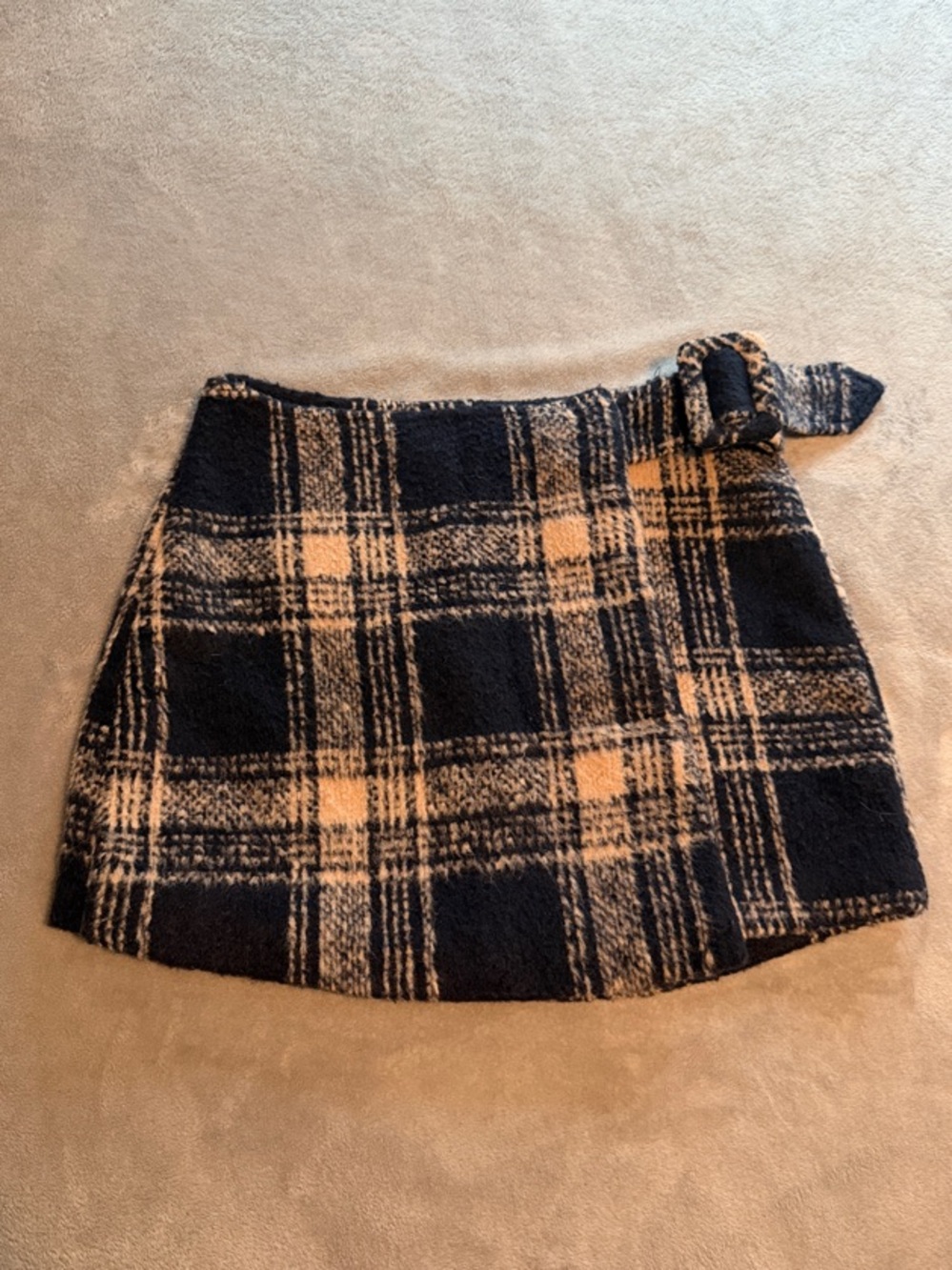 Urban Outfitters Navy and Cream Plaid Mini Wrap Skirt